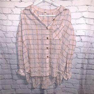 Free People Oversized Pink Sparkly Flannel Button Up Top‎ Size Small Women’s